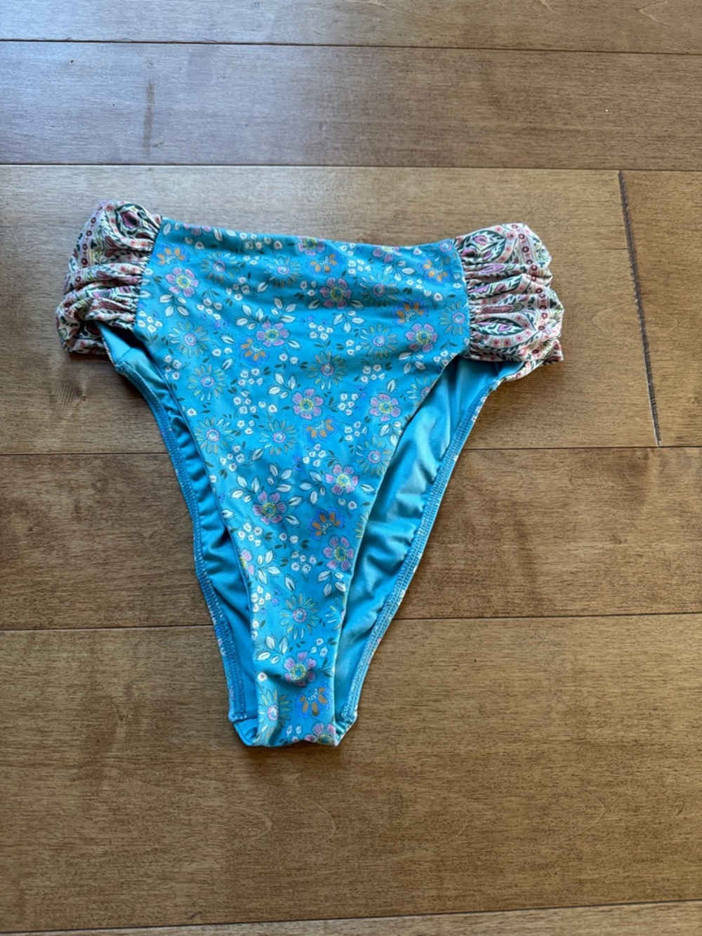O'Neill Teal Floral Bikini Bottom with Pink Accent Side Panels